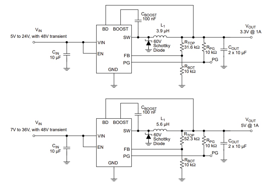 Application Circuit Diagram - Microchip Technology MCP16364 Step-Down DC-DC Converters