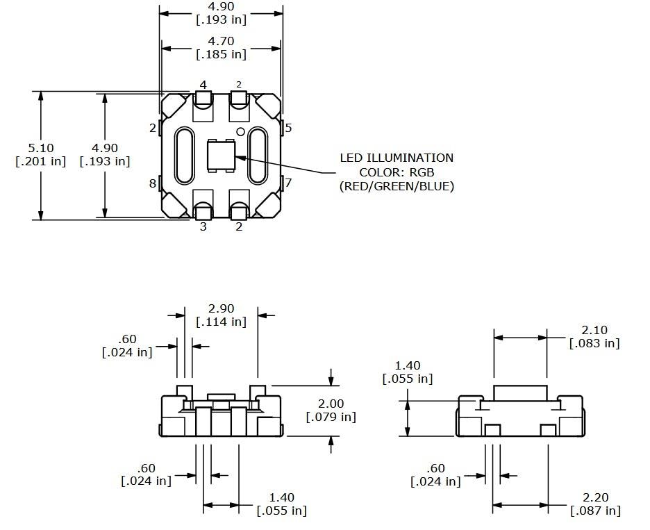 Mechanical Drawing - E-Switch TL3220 Tactile Switches