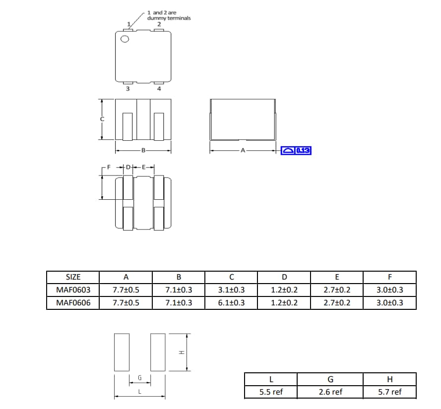 Mechanical Drawing - Laird Technologies MAF06 High-Current Low DCR SMD Power Inductors