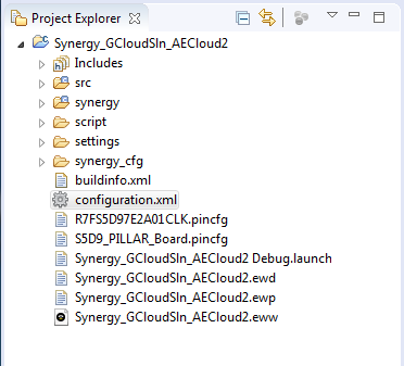 Once the board support package configuration and content generation are complete, the e&sup2; studio workspace will populate the Project Explorer pane with additional project content files.