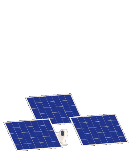 Solar panels animation with sunlight reflecting off panels