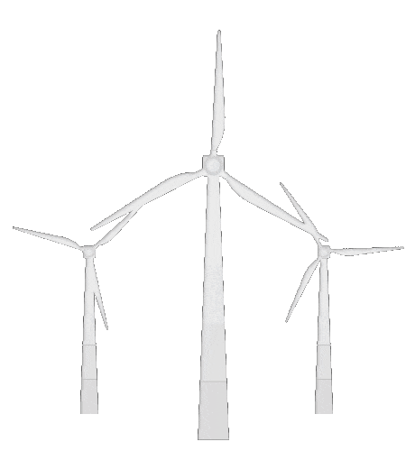 Wind turbines animation with rotating blades