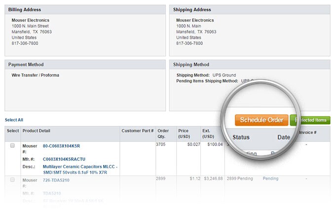 Schedule Order button on Order History Page.